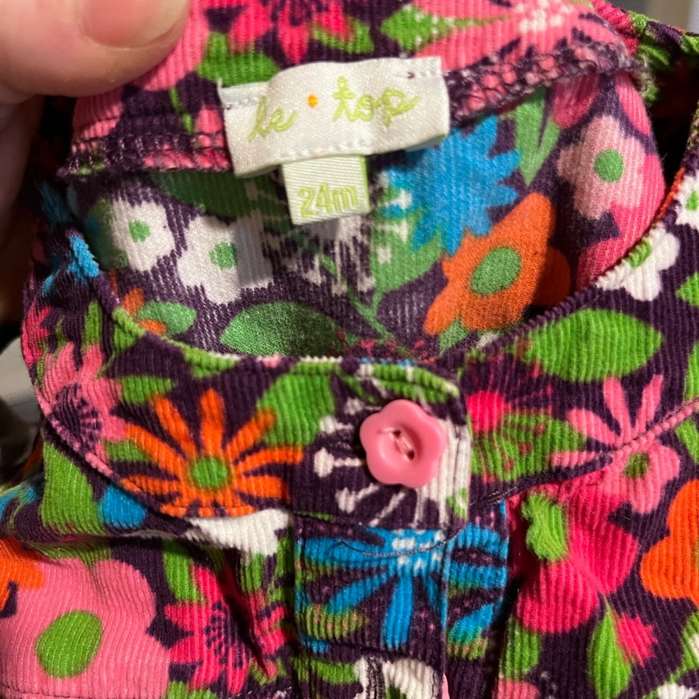 24 months LeTop Girls beautiful courdaroy floral dress - Picture 3 of 6